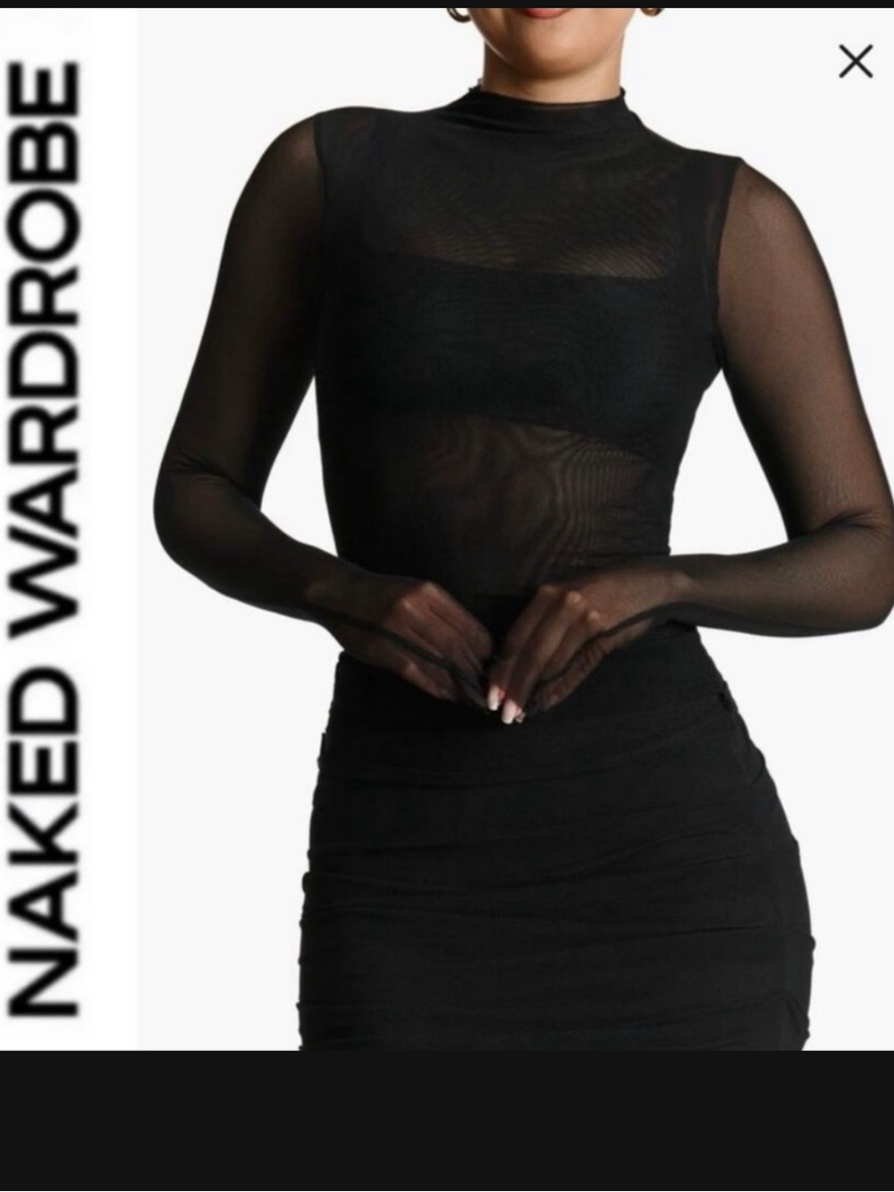 Naked Wardrobe 🖤 black Sheer Long-Sleeve Mock Neck Top